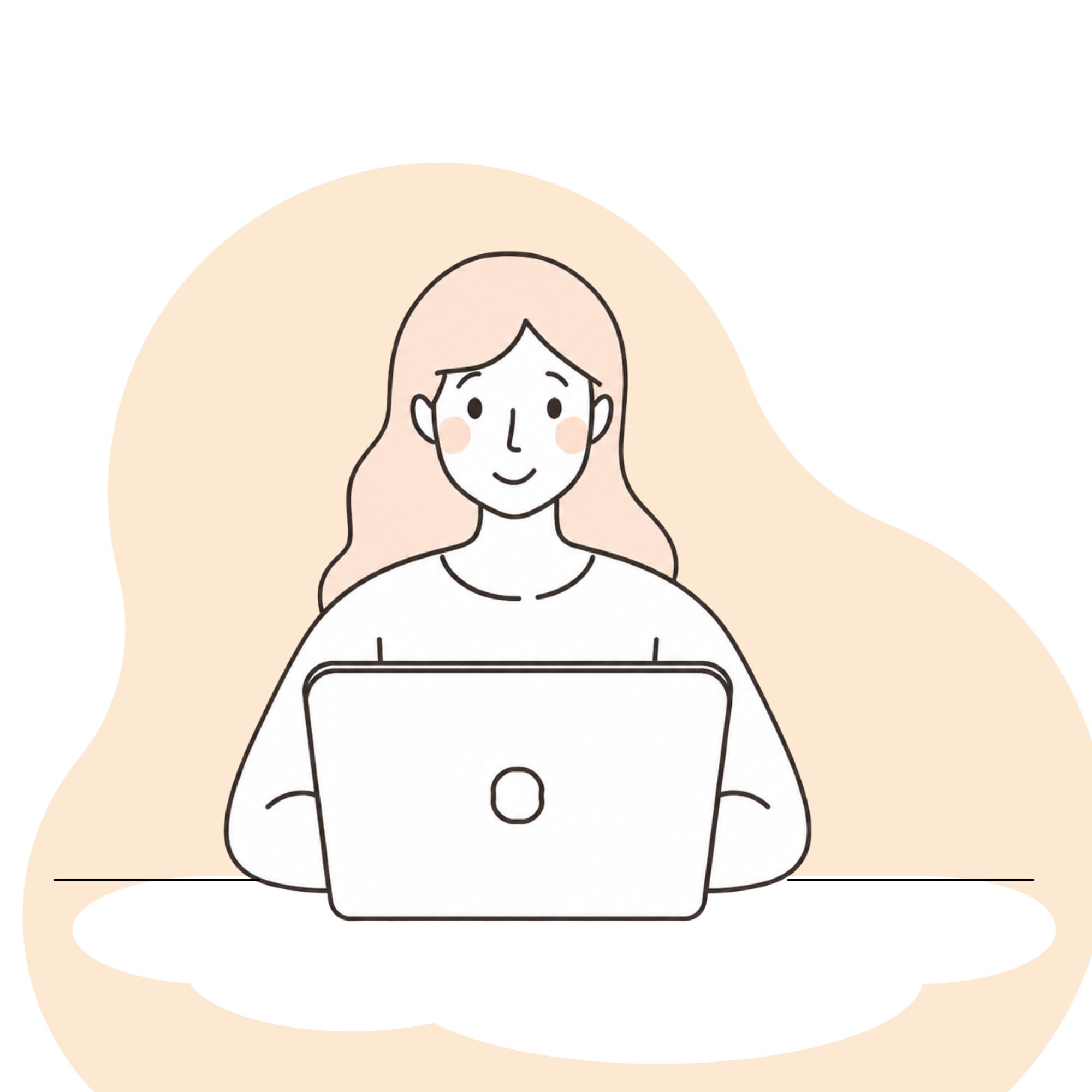 ノートパソコンで仕事をする女性のイラスト