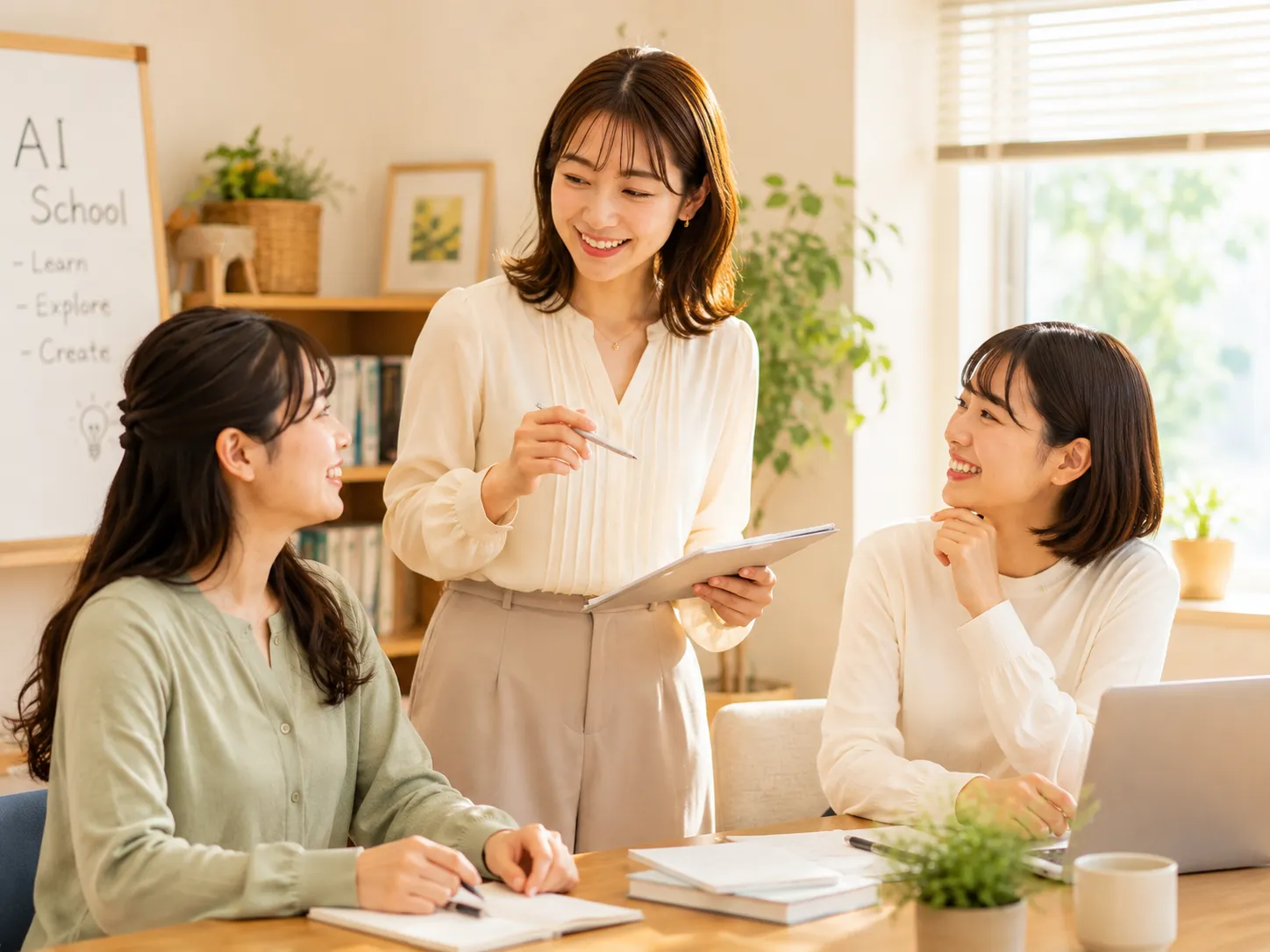 教室で講師と受講者が会話している様子